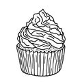 Black and white vector illustration of a cupcake with cream on a white background. Royalty Free Stock Photo